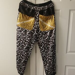 Leopard Print Pants with Gold and Black Sequins